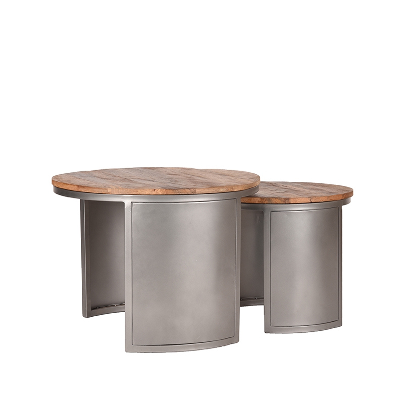 D-MAXX Salontafel Set Bunch - Rough - Mangohout - 60 cm - Rond Mangohout