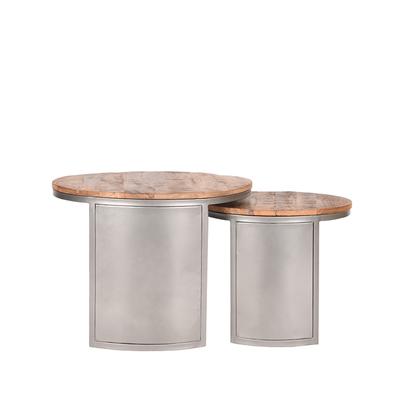 LABEL51 Salontafel Set Bunch - Rough - Mangohout - 60 cm - Rond Set Bunch