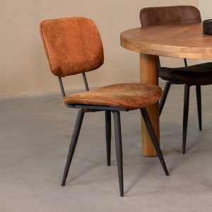 LABEL51 Eetkamerstoel Fos - Cognac - - Zwart Metalen Frame