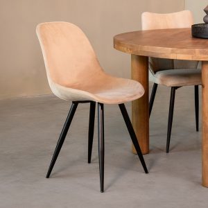 LABEL51 Eetkamerstoel Capri - Zand - Fluweel - Zwart Metalen Frame
