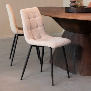 LABEL51 Eetkamerstoel Juul - Champagne - Boucle - Zwart Metalen Frame