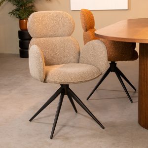 LABEL51 Eetkamerstoel Vidar - Mushroom - Royal Boucle - Zwart Metalen Frame