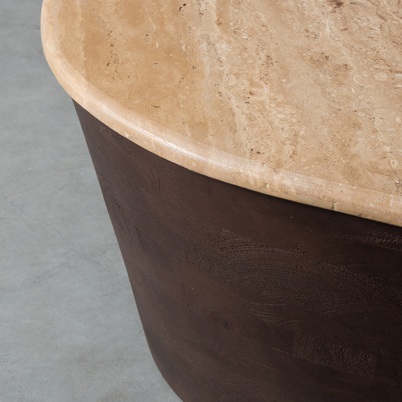 LABEL51 Salontafel Ravi - Espresso - Travertin - 70 cm Travertin