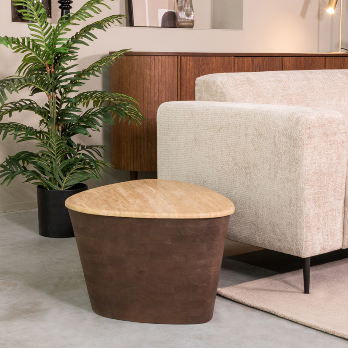 LABEL51 Salontafel Ravi - Espresso - Travertin - 70 cm - Afbeelding 4