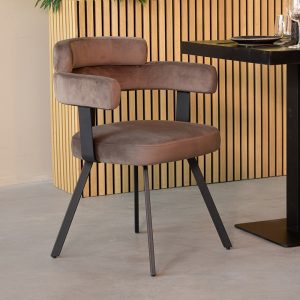 LABEL51 Eetkamerstoel Bardio - Taupe - - Zwart Metalen Frame
