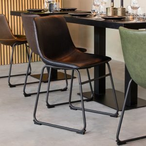 LABEL51 Eetkamerstoel Risto - Zwart - Kunstleder - Zwart Metalen Frame