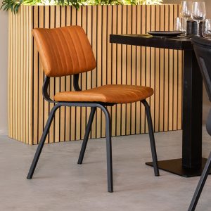 LABEL51 Eetkamerstoel Gusto - Cognac - Kunstleder - Zwart Metalen Frame