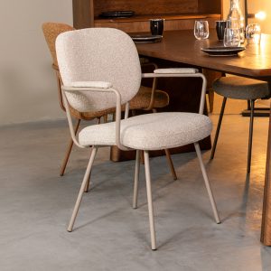 LABEL51 Eetkamerstoel Lausanne - Naturel - Royal Boucle - Taupe Metalen Frame