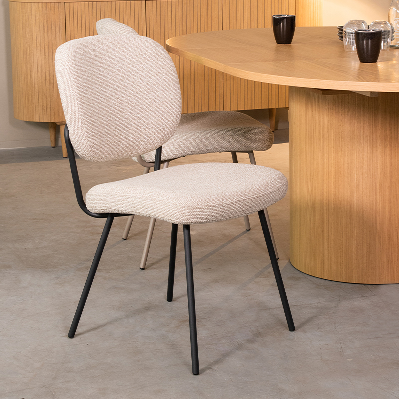 LABEL51 Eetkamerstoel Singapore - Naturel - Royal Boucle - Zwart Metalen Frame