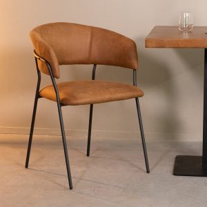 LABEL51 Eetkamerstoel Luuk - Cognac - Micro Suede - Zwart Metalen Frame