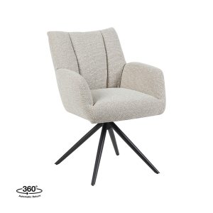 LABEL51 Eetkamerstoel Padua - Naturel - Royal Boucle - Zwart Metalen Frame