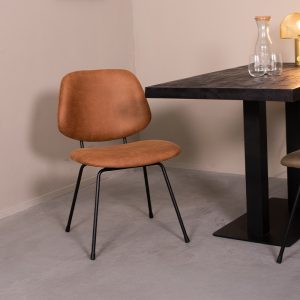 LABEL51 Eetkamerstoel Bello - Cognac - - Zwart Metalen Frame