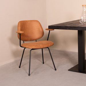 LABEL51 Eetkamerstoel Rivano - Cognac - Micro Suede - Zwart Metalen Frame