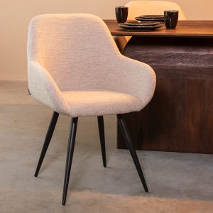 LABEL51 Eetkamerstoel Fender - Naturel - Boucle - Zwart Metalen Frame