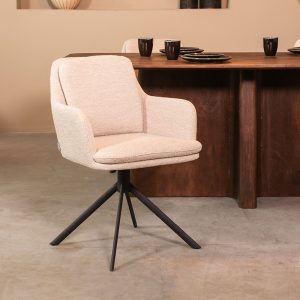 LABEL51 Eetkamerstoel Joy - Naturel - Boucle - Zwart Metalen Frame