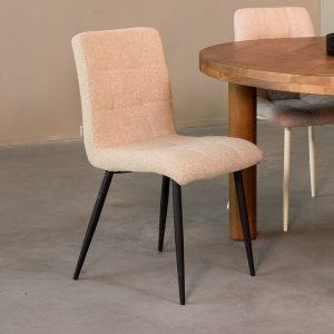 LABEL51 Eetkamerstoel Sam - Zand - Boucle - Zwart Metalen Frame