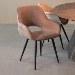 LABEL51 Eetkamerstoel Fer - Taupe - Micro Suede - Zwart Metalen Frame