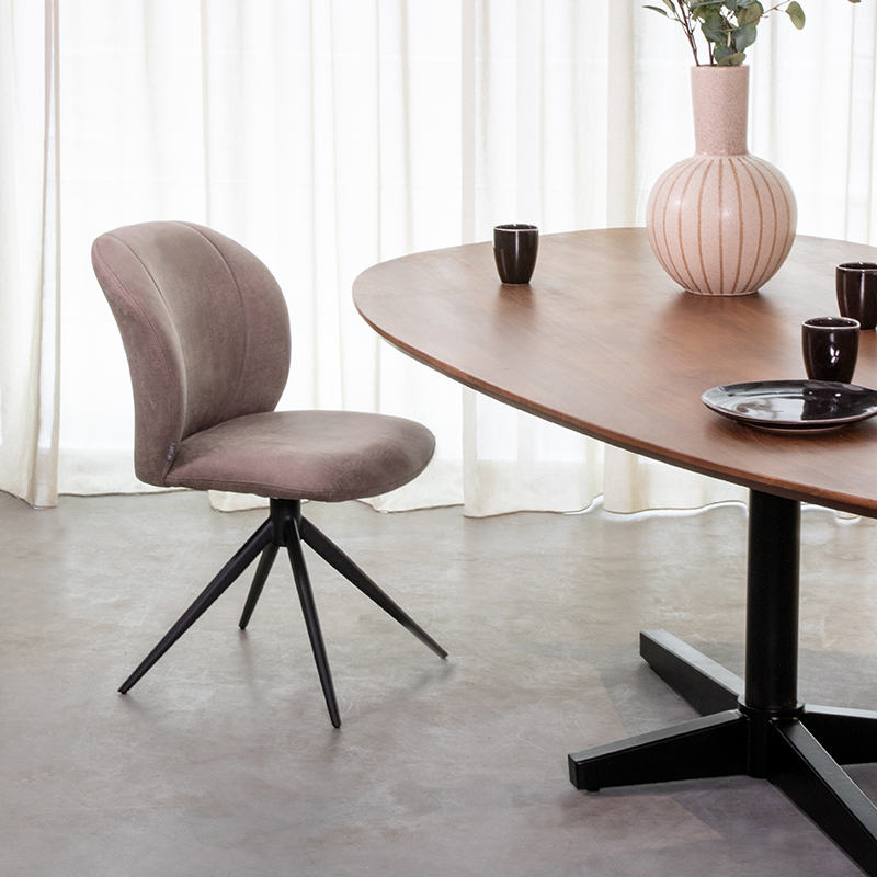 LABEL51 Eetkamerstoel Kimo - Naturel - Boucle - Zwart Metalen Frame