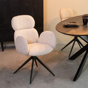 LABEL51 Eetkamerstoel Vidar - Naturel - Royal Boucle - Zwart Metalen Frame