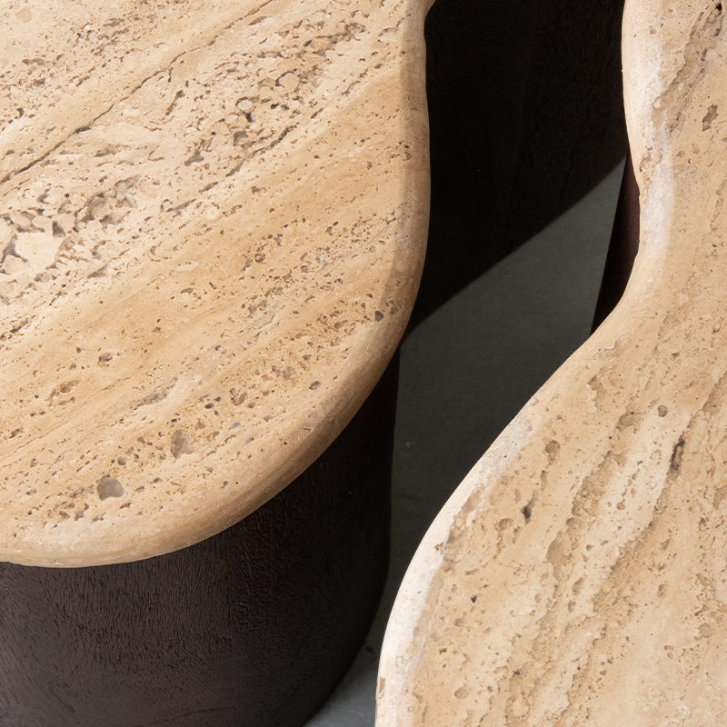 LABEL51 Salontafel Davi - Espresso - Travertin - 50 cm Travertin