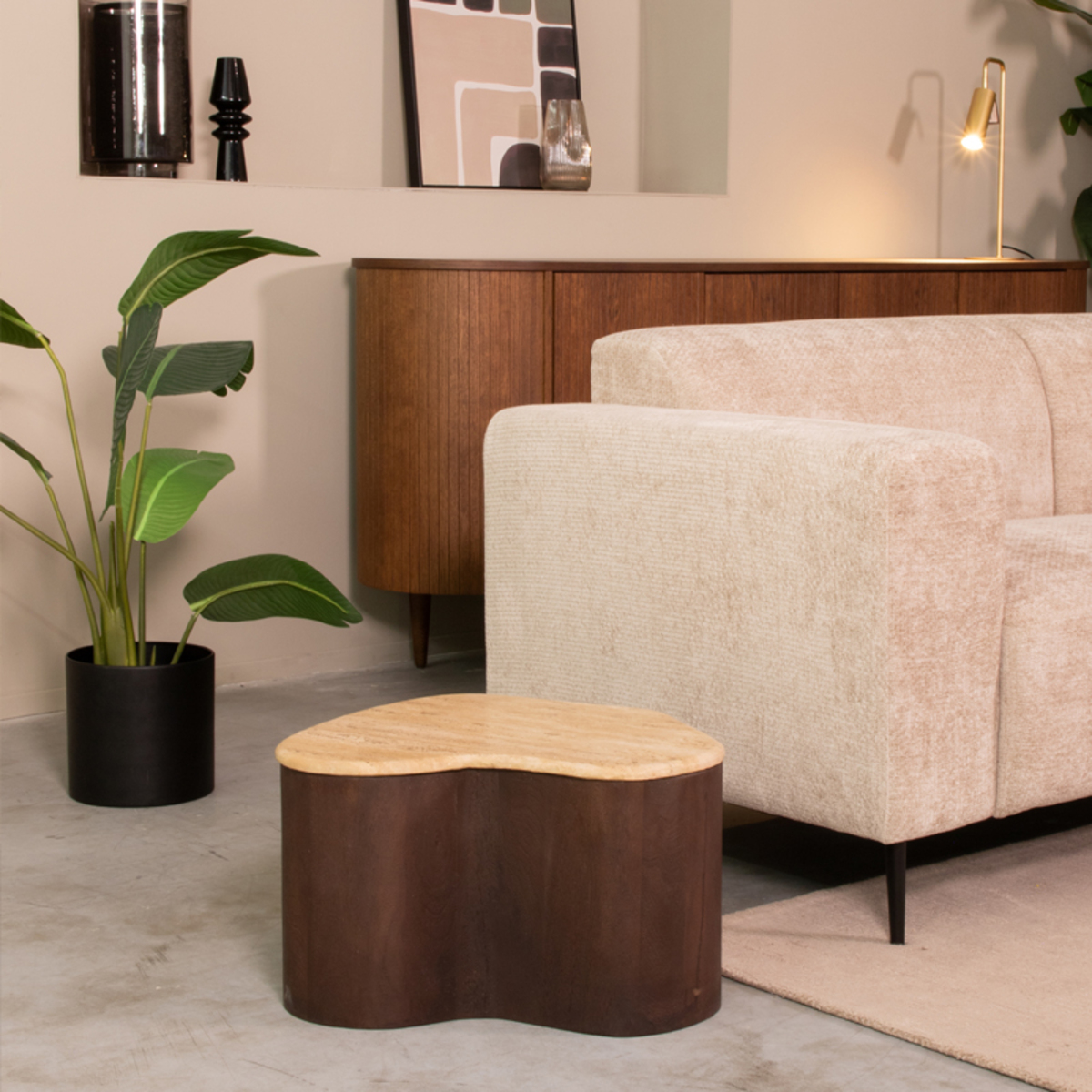 LABEL51 Salontafel Davi - Espresso - Travertin - 50 cm - Afbeelding 4