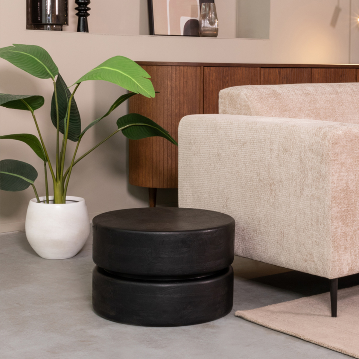 LABEL51 Salontafel Milly - Zwart - Mangohout - 50 cm - Rond - Afbeelding 4