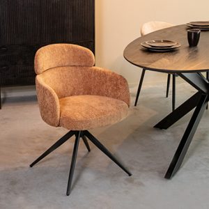 LABEL51 Eetkamerstoel Levi - Cognac - - Zwart Metalen Frame