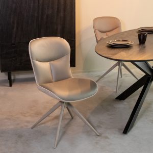 LABEL51 Eetkamerstoel Thorben - Forest - Microvezel - Taupe Metalen Frame