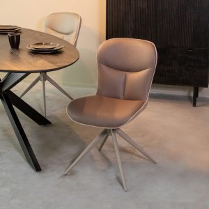 LABEL51 Eetkamerstoel Thorben - Bruin - Microvezel - Taupe Metalen Frame