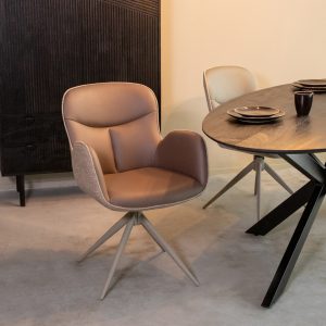 LABEL51 Eetkamerstoel Lasse - Bruin - Microvezel - Taupe Metalen Frame