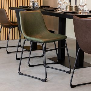 LABEL51 Eetkamerstoel Risto - Hunter - Kunstleder - Zwart Metalen Frame
