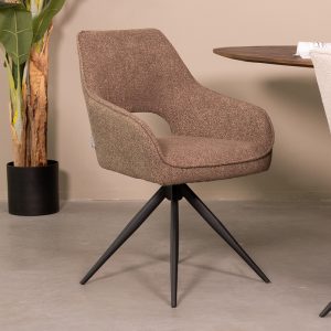 LABEL51 Eetkamerstoel Finley - Bruin - Boucle - Zwart Metalen Frame