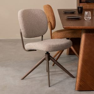 LABEL51 Eetkamerstoel Geneva - Mushroom - Royal Boucle - Brons Metalen Frame