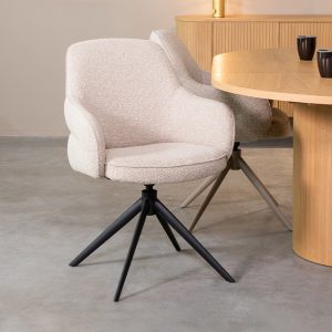 LABEL51 Eetkamerstoel Bern - Naturel - Royal Boucle - Zwart Metalen Frame