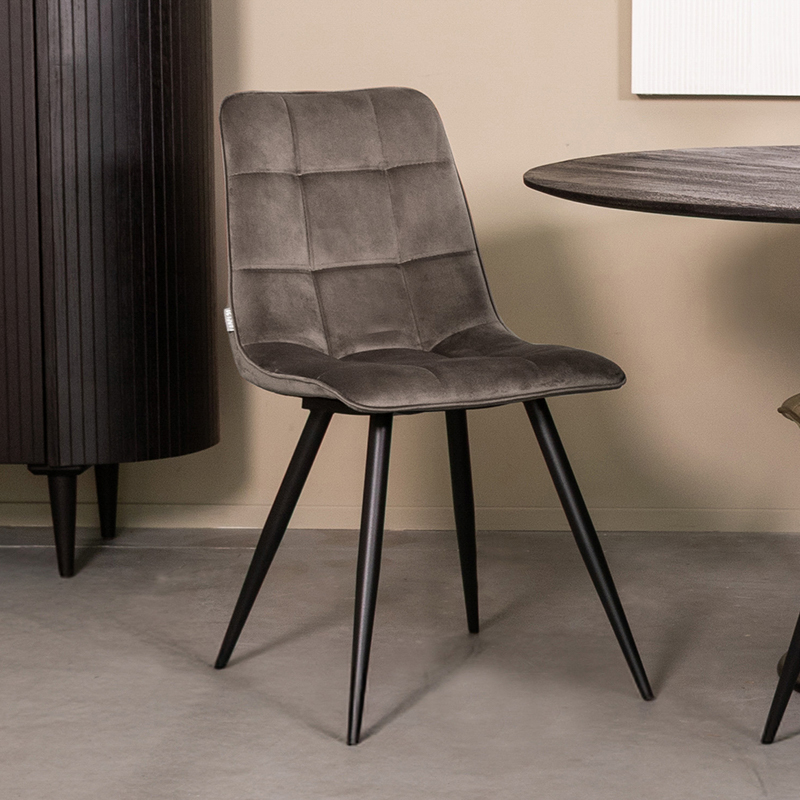 LABEL51 Eetkamerstoel Bistro - Taupe - Fluweel - Zwart Metalen Frame