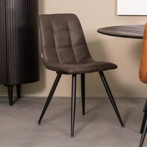 LABEL51 Eetkamerstoel Bistro - Antraciet - Micro Suede - Zwart Metalen Frame