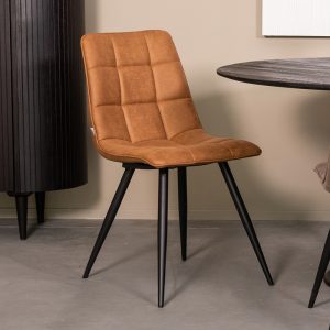 LABEL51 Eetkamerstoel Bistro - Cognac - Micro Suede - Zwart Metalen Frame