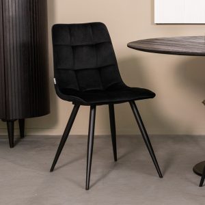LABEL51 Eetkamerstoel Bistro - Zwart - Fluweel - Zwart Metalen Frame