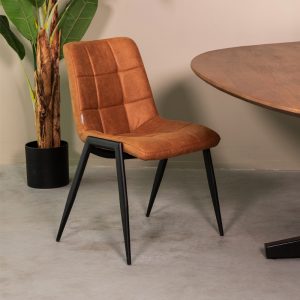 LABEL51 Eetkamerstoel Noor - Cognac - Micro Suede - Zwart Metalen Frame