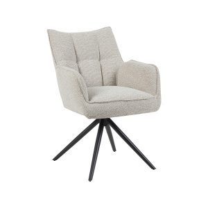 LABEL51 Eetkamerstoel Amalfi - Naturel - Royal Boucle - Zwart Metalen Frame