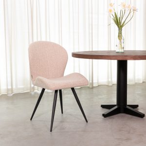 LABEL51 Eetkamerstoel Sil - Naturel - Royal Boucle - Zwart Metalen Frame