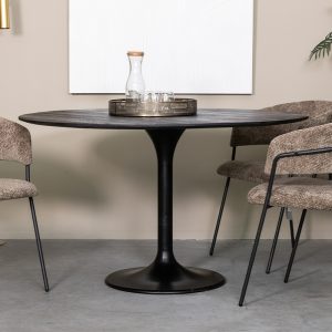 LABEL51 Eetkamertafel Otto - Zwart - Mangohout - 130 cm - Rond