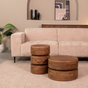 LABEL51 Bijzettafel Milly - Nature Smooth - Mangohout - 35 cm - Rond