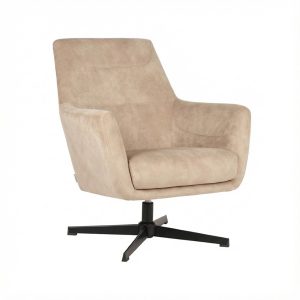 LABEL51 Fauteuil Toby - Naturel - Fluweel - Zwart Metalen Frame