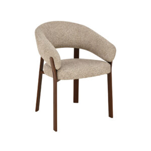 LABEL51 Eetkamerstoel Sato - Beige - Geweven - Walnoot Houten Frame