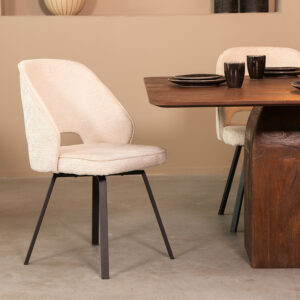 LABEL51 Eetkamerstoel Lewis - Creme - Chenille - Zwart Metalen Frame