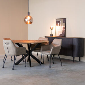 LABEL51 Eetkamerstoel Lenny - Taupe - Kunstleder - Zwart Metalen Frame