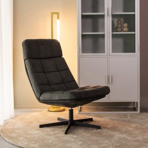 LABEL51 Fauteuil Alvar - Antraciet - Velvet - Excl. Hocker