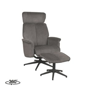 LABEL51 Fauteuil Verdal - Antraciet - Velvet - Incl. Hocker