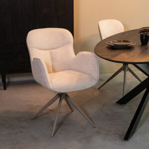 LABEL51 Eetkamerstoel Lasse - Naturel - Geweven - Taupe Metalen Frame